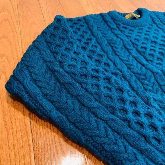 Country Knitwear Irish Wool Sweater Cable Knit Large Green Made In Ireland - Picture 3 of 16